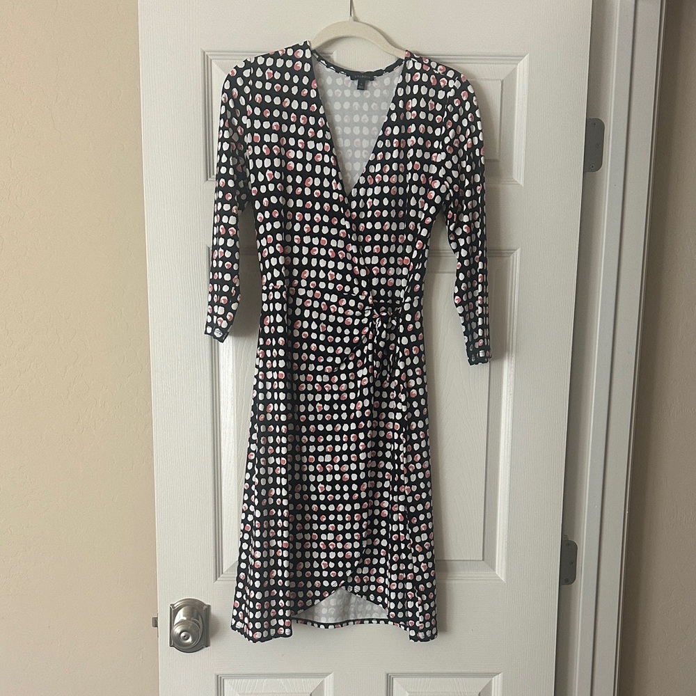Talbots Black and White Polka Dot Long Sleeve Dress